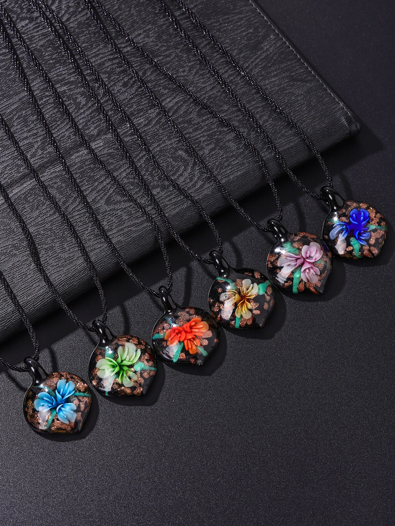 1pcs Murano Lampwork Glass 3D Flower Peach Pendant Beauty Necklaces For Women's Gift Choose color