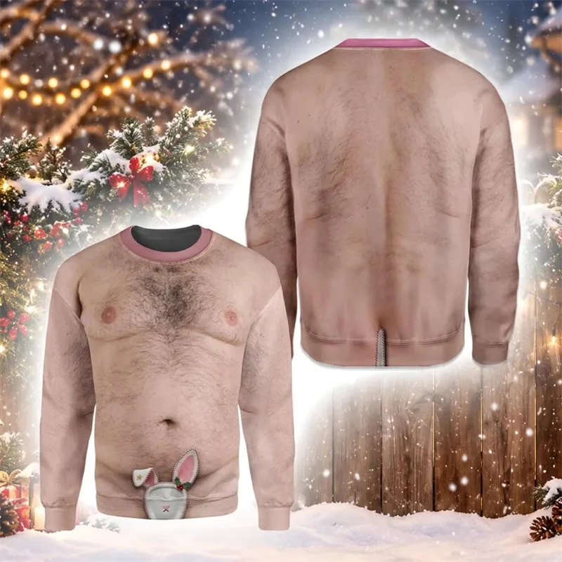 Lustiger Muskel-Weihnachtsmann-Sweatshirt für Herren, 3D-Druck, Herbst-Winter-Ugly-Sweater, Festtagskostüm, Pullover-Oberteile für Herren – Detail 8