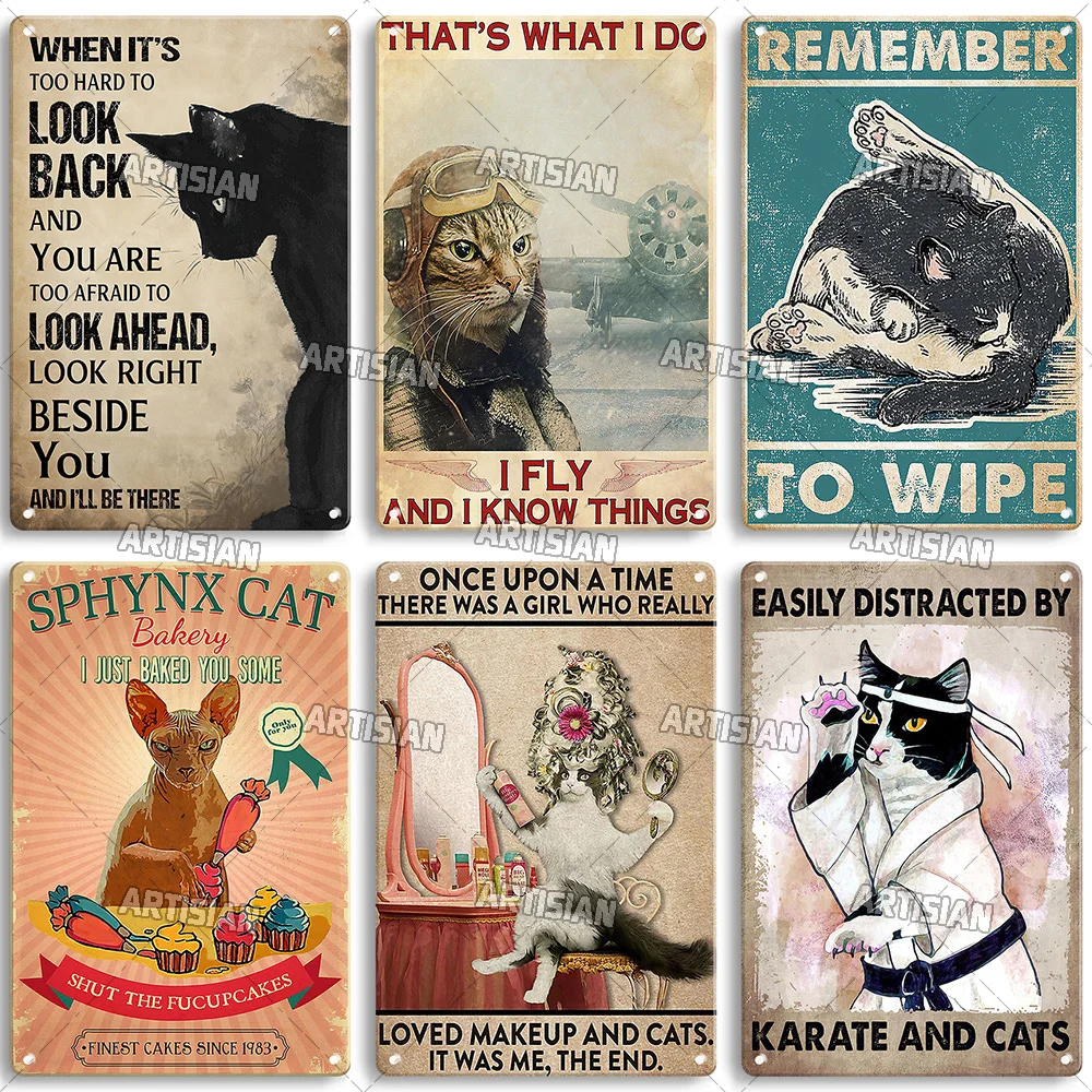 Artisian Cat Retro Metal Sign Funny Pet Vintage Sign Decorative Tin Plaque Garage Bar Pub Club Kitchen Home Man Cave Wall Decor — zdjęcie 5
