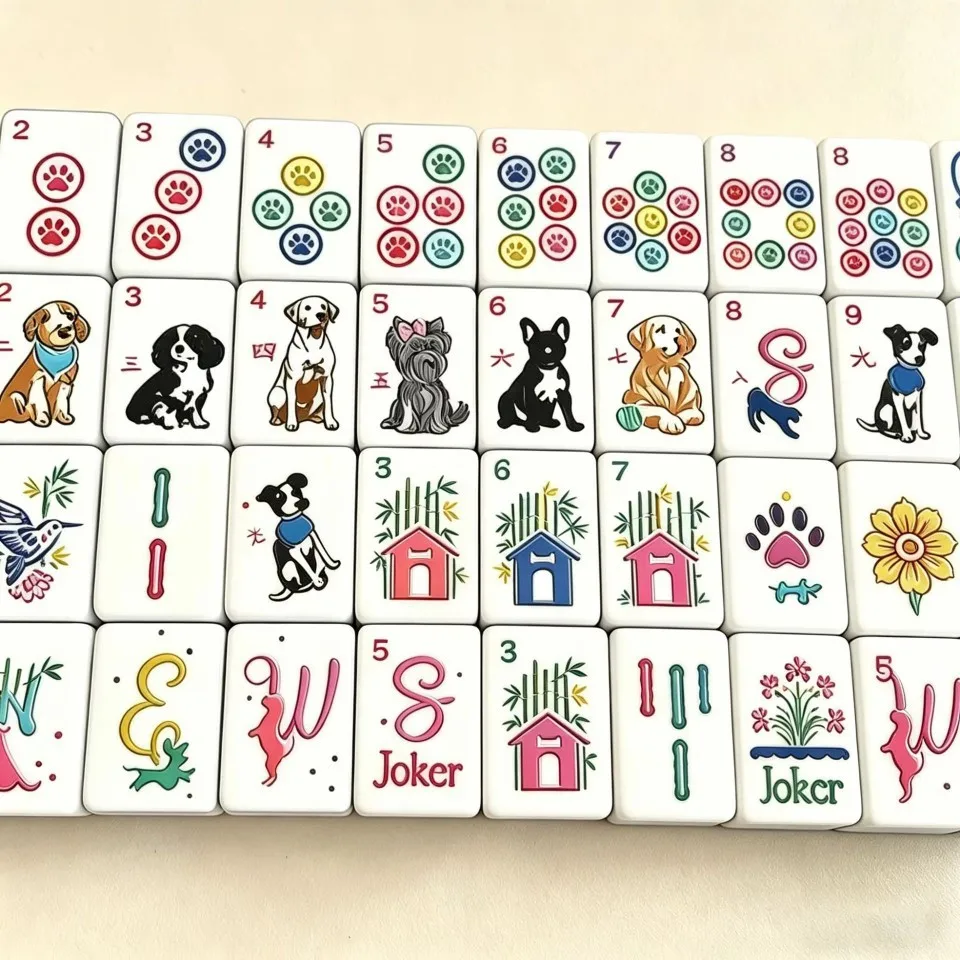 American Mahjong Set Exquisite Pet Pattern Complete Game Kit Household Entertainment for Home Gift Giving