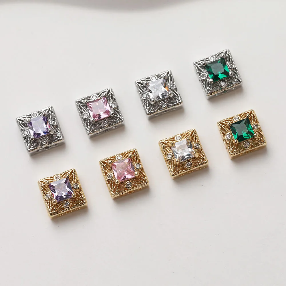 4PCS Dainty Square Beads Spacer Bead for Jewelry Making Bracelet Necklace Supplies DIY 14k Gold Plated 10mm Brass Accessories