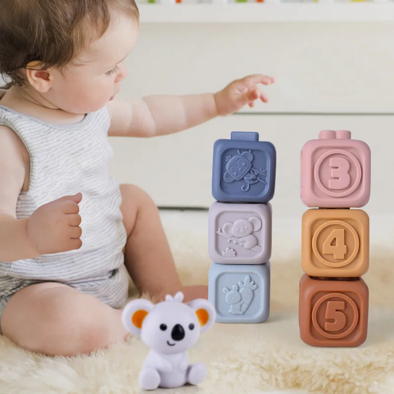 

Baby Montessori Toys Puzzle Sensory Development Blocks Child Educational Building Toys Soft Silicone Koala Stackable Blocks Kid