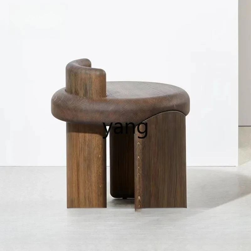 LTT New Chinese Style round Solid Wood Home Shoes Living Room Home B & B Club Silent Style round Stool