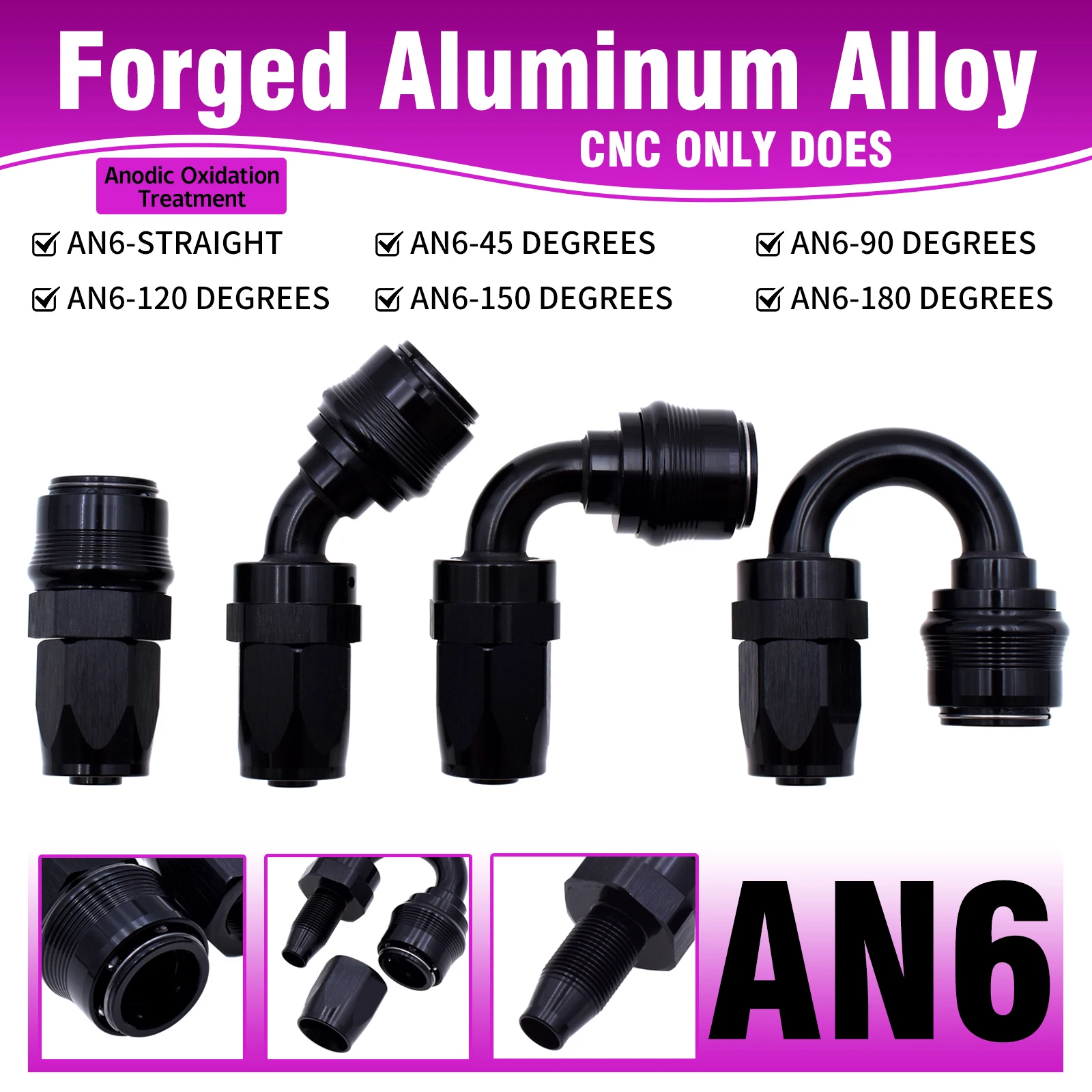 AN6 Al Alloy Straight 45° 90 Degree Swivel Hose End Fitting Quick Release Oil Hose Connector Universal Auto Modified Adapter M18