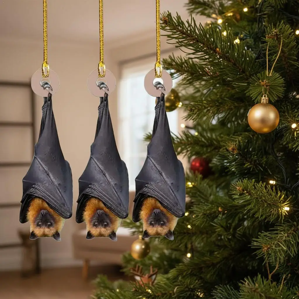 1/3 قطعة 2D الاكريليك شقة الأسود الخفافيش شجرة عيد الميلاد حلي معلقة الإبداعية DIY بها بنفسك شجرة عيد الميلاد زينة 2026 جديد الخفافيش قلادة