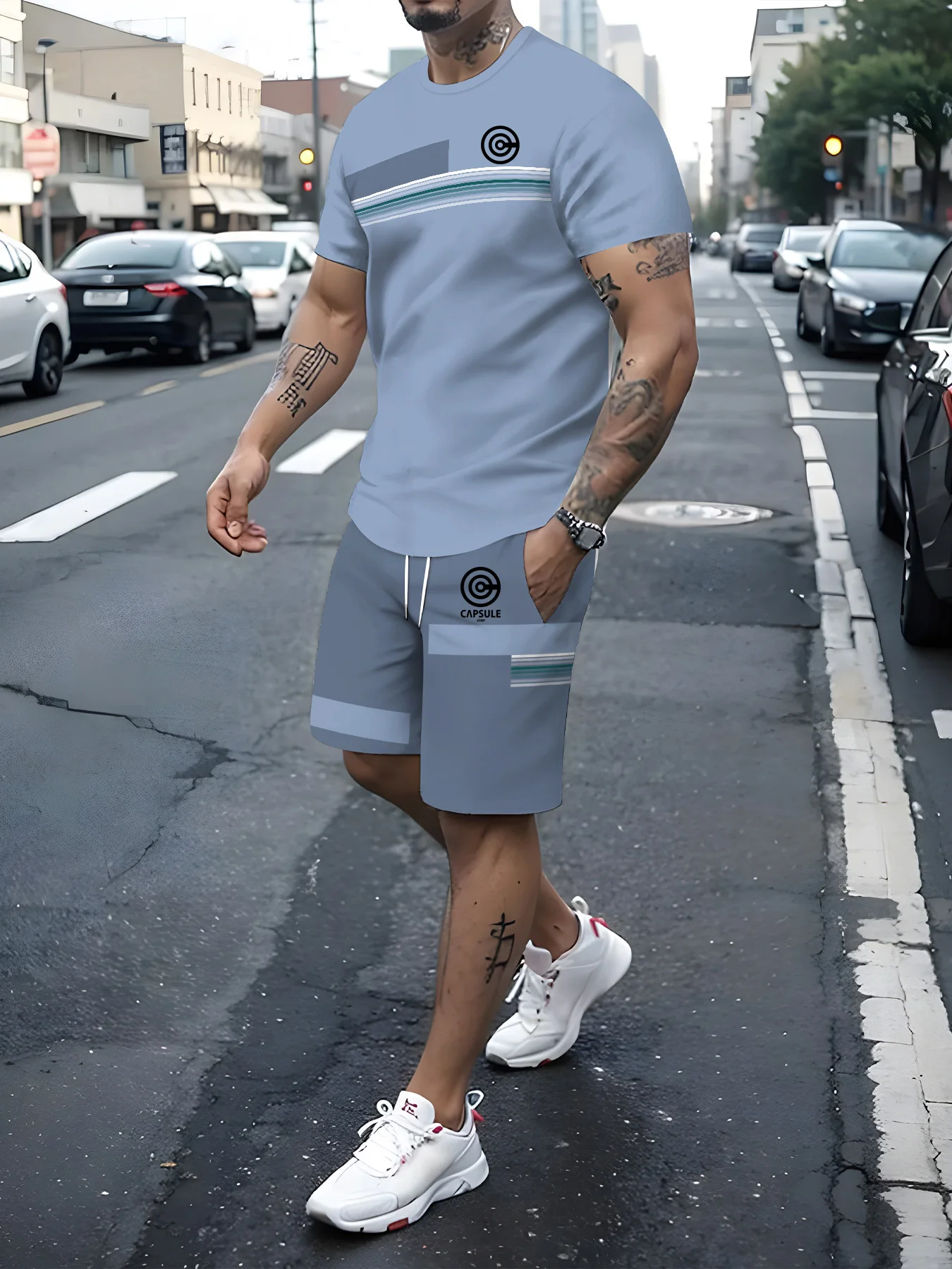 2024 New Men\'s Sportswear Suit Short-sleeved T-shirt + Shorts 2-piece Summer Full Suit Fashion Casual Sports Men\'s Running Suit