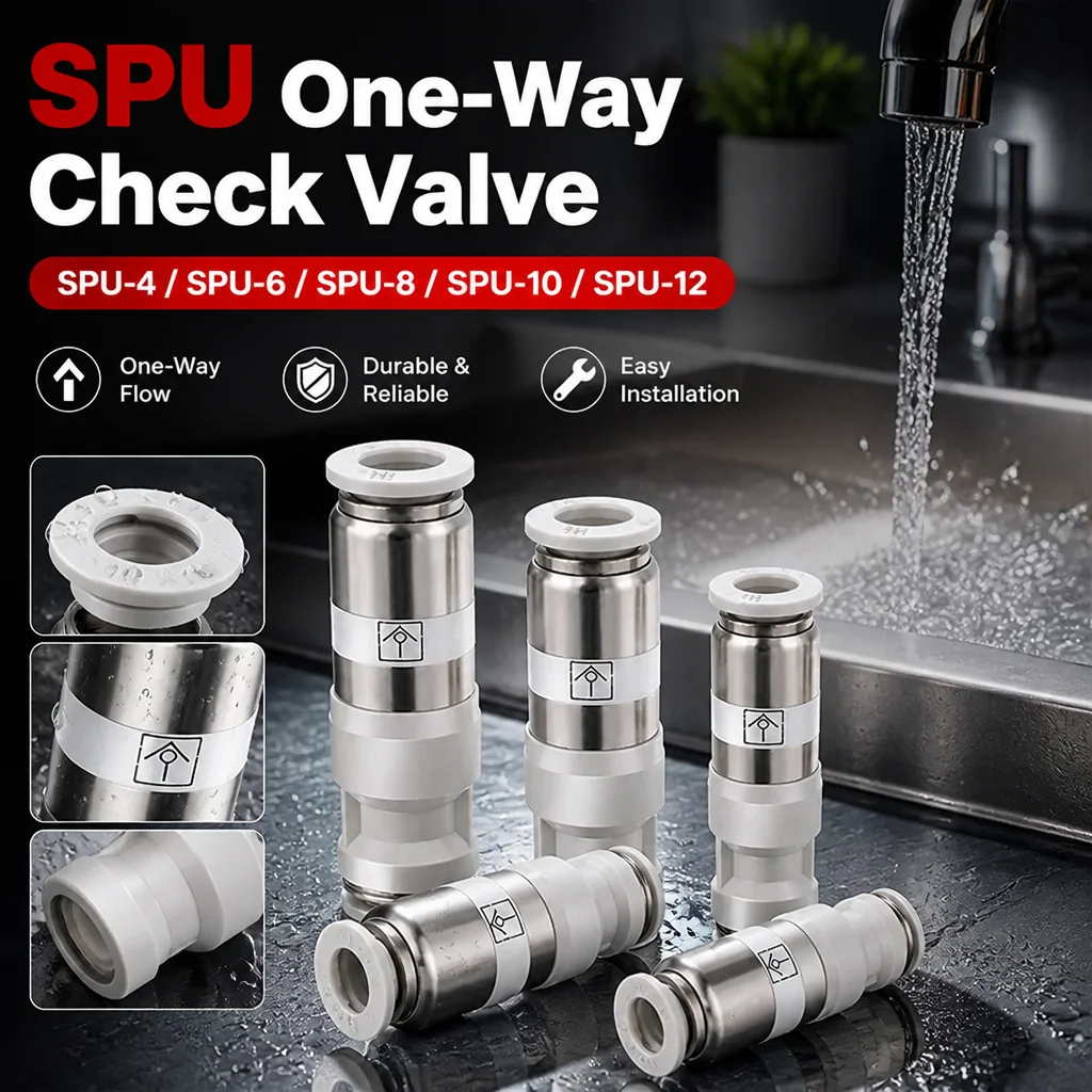 SPU Pneumatic Check Valve 4mm 6mm 8mm 10mm 12mm One Way Non Return Air Fitting Push In Quick Connect Joint for PU Tube Hose