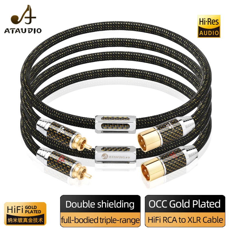 ATAUDIO One Pair RCA to XLR Audio Cable Hi-end OCC Gold-plated Core Shielding 2RCA Male to 3PIN 2XLR Male/Female for Amplifier