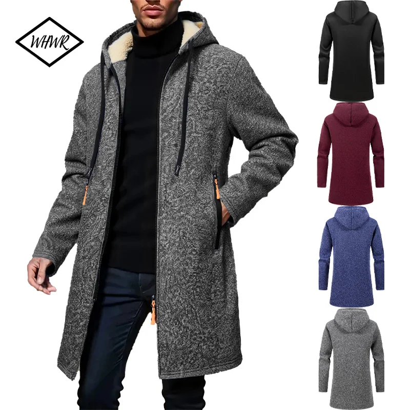 الشتاء الرجال رشاقته هوديس سترة الصوف الدافئة سستة قمصان سويت شيرت بقلنسوة فضفاضة عادية كم طويل معطف بلون ملابس خارجية #1