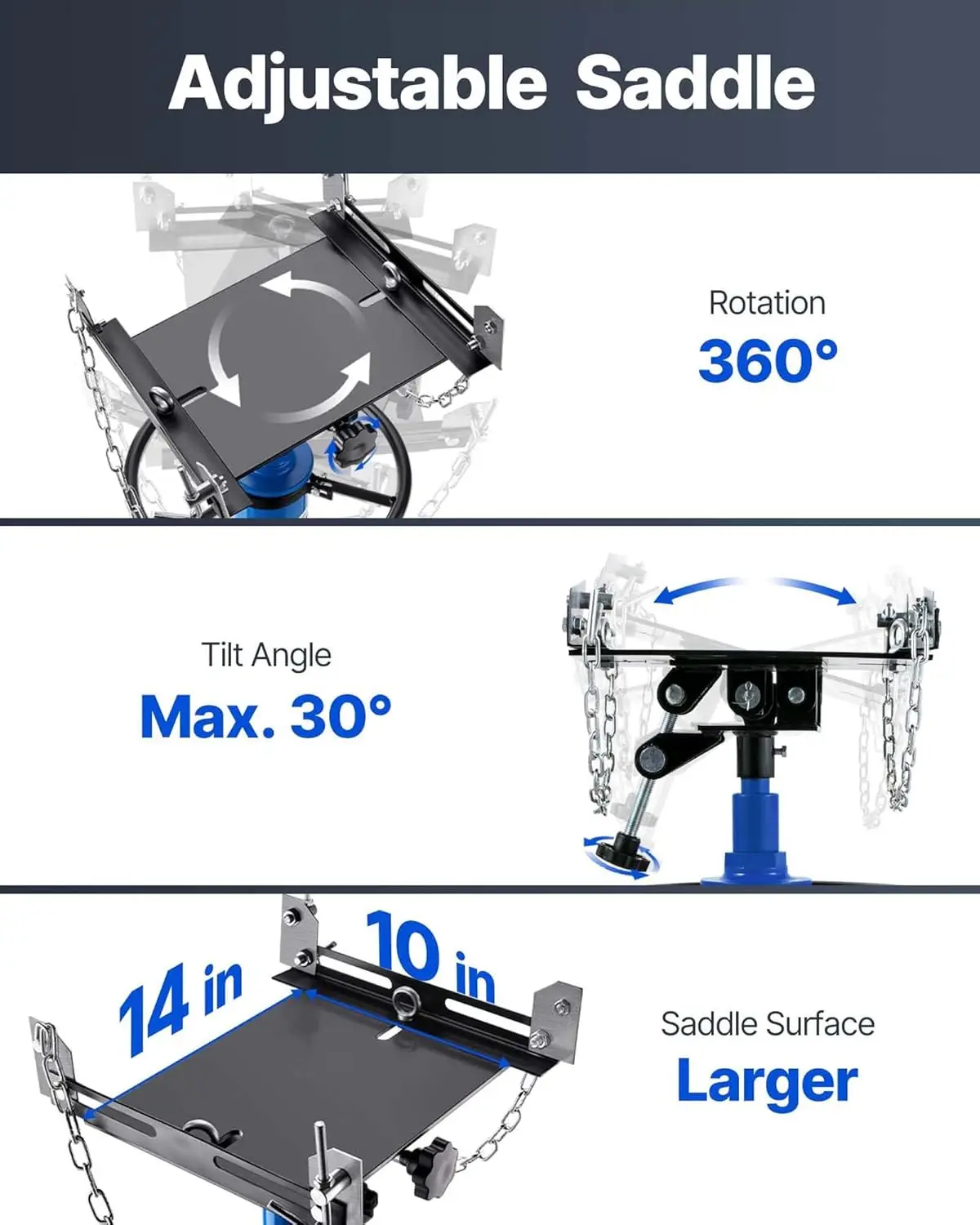แม่แรงไฮดรอลิกแบบยืดหดได้, รับน้ำหนักได้ 1100 ปอนด์, ช่วงยก 33-67 นิ้ว พร้อมแป้นเหยียบและล้อหมุน สำหรับใช้ในโรงรถ