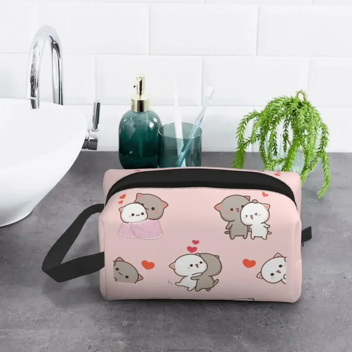 

Custom Romantic Peach And Goma Mochi Cat Makeup Bag Women Travel Cosmetic Organizer Cute Storage Toiletry Bags
