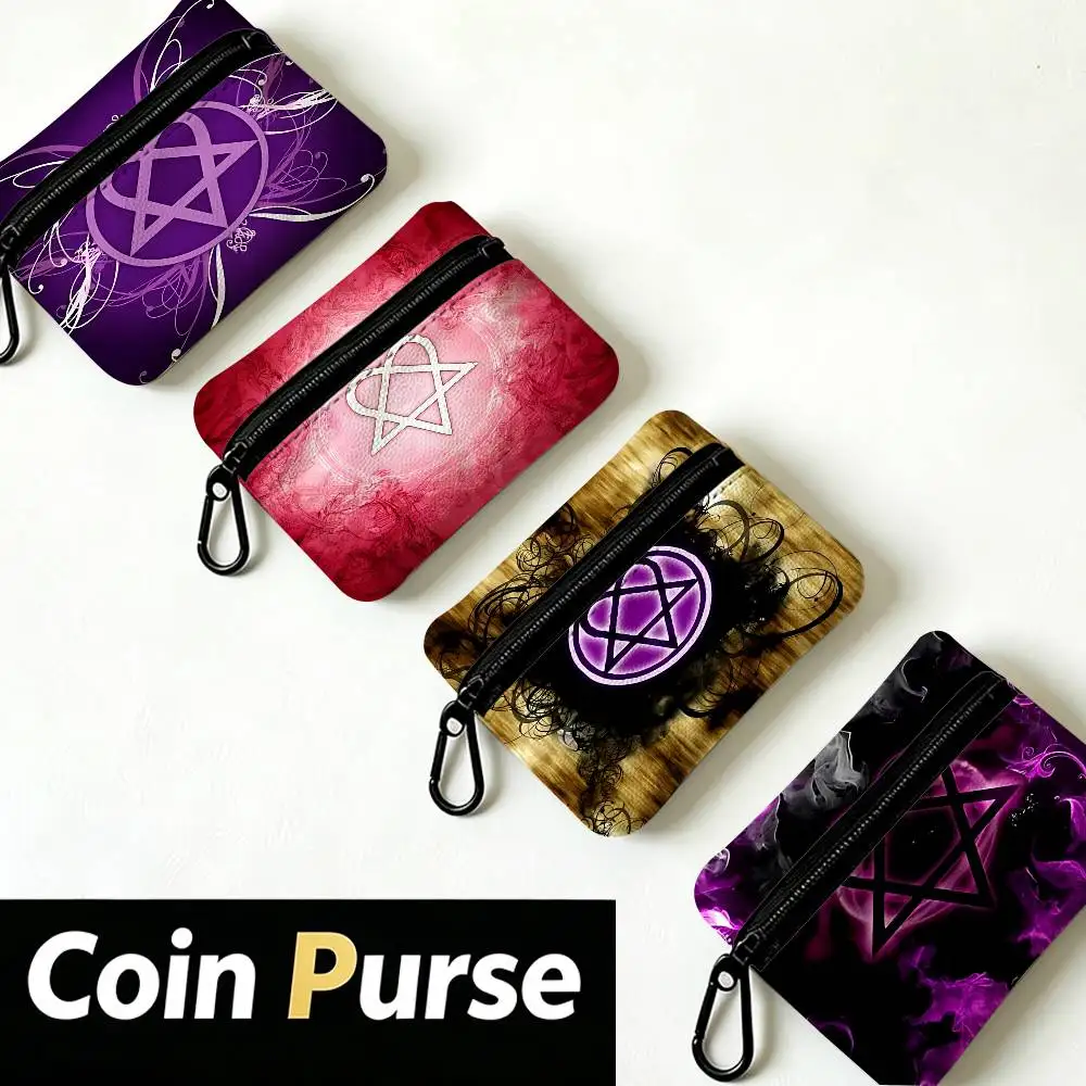 Rock H-HIM Band Portable Oxford Cloth Coin Purse Alloy Carabiner Hook Small Zipper Pouch For Backpack Belt Daily