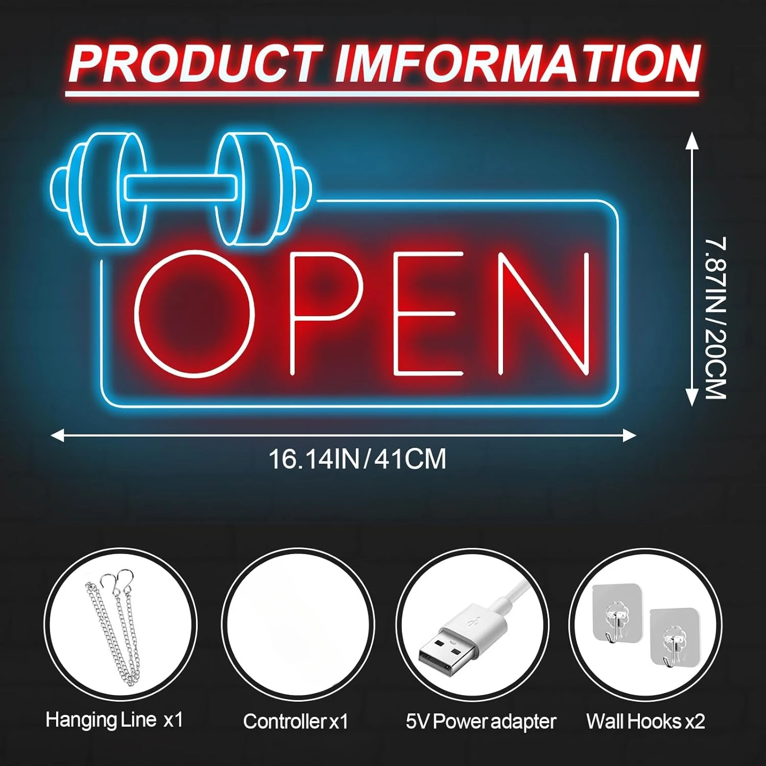 الصالة الرياضية اللياقة البدنية مفتوحة النيون تسجيل USB عكس الضوء LED ضوء النيون رياضة مفتوحة جدار ديكور فني لنافذة الأعمال علامات مفتوحة اللياقة البدنية نادي ديكور