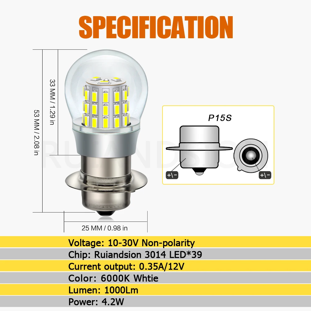 Ruindsion P15S bombillas led 3014 39SMD Chips 10-30V luz de motocicleta blanco cálido luz de freno luz trasera 12V 24V