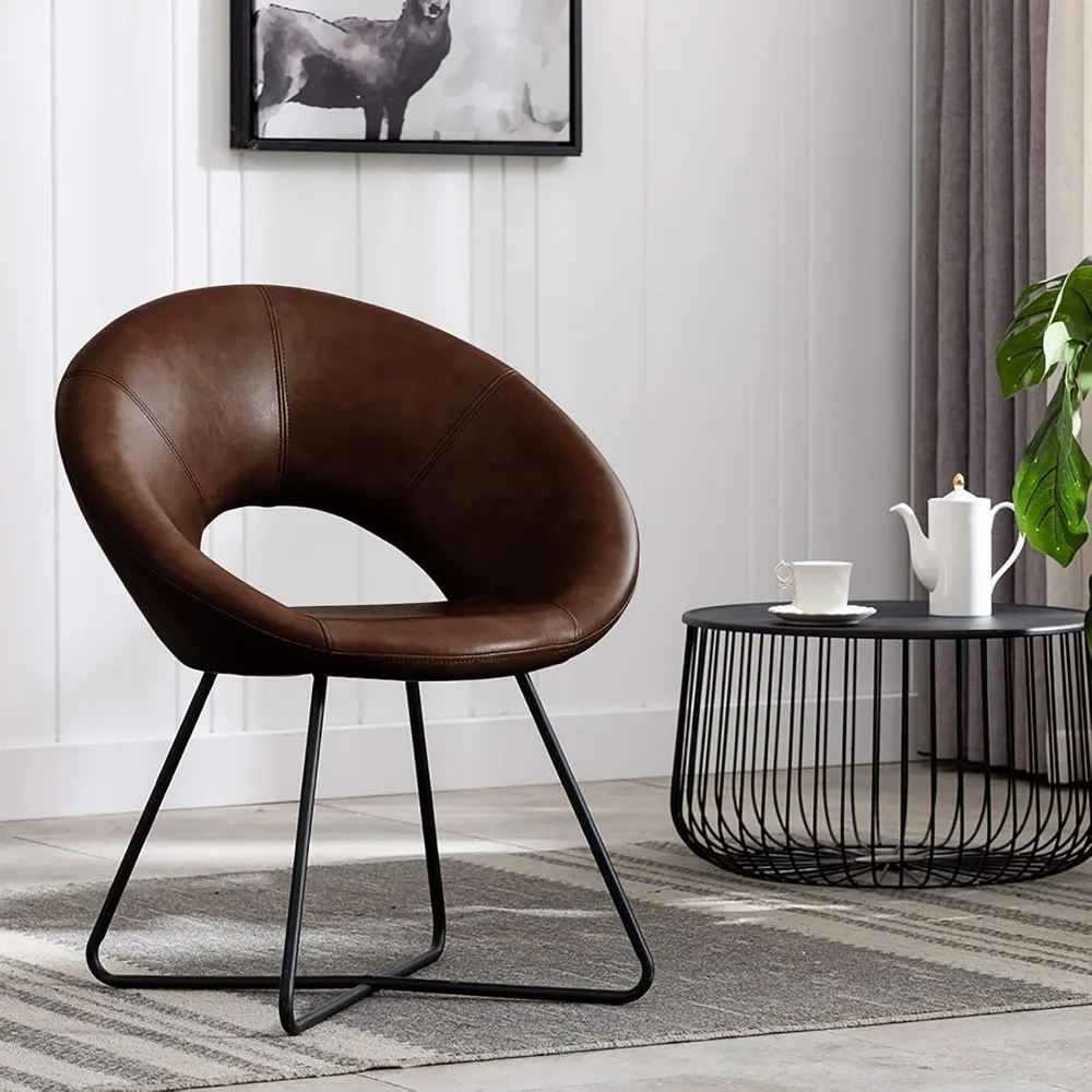 

Dining Chairs 1 Pcs, Modern PU Leather Accent Chairs Arm Chair Furniture with Black Metal Legs Industrial, Dining Chairs