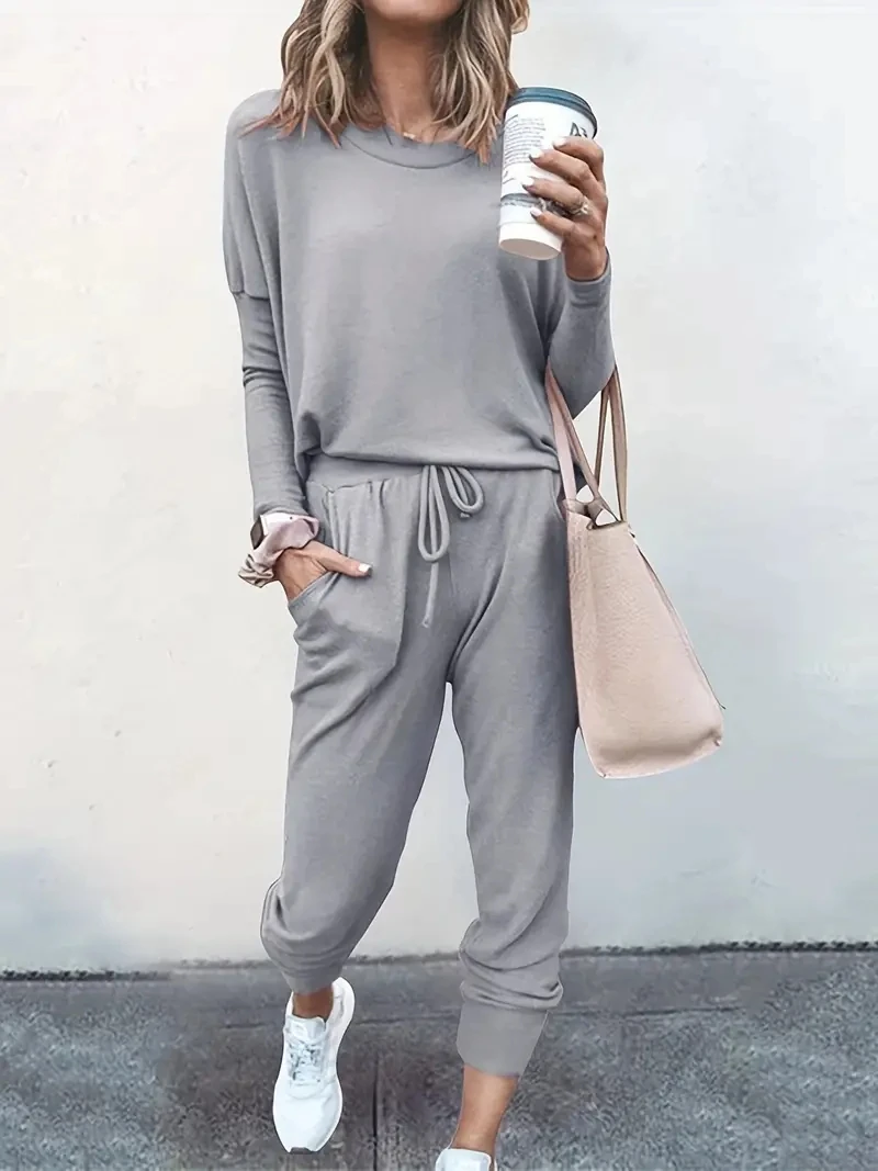 Women Casual Tracksuit 2024 Autumn Solid Loose Long Sleeve Pullover Pants Suit Fashion Oversized Female Sportswear Two Piece Set