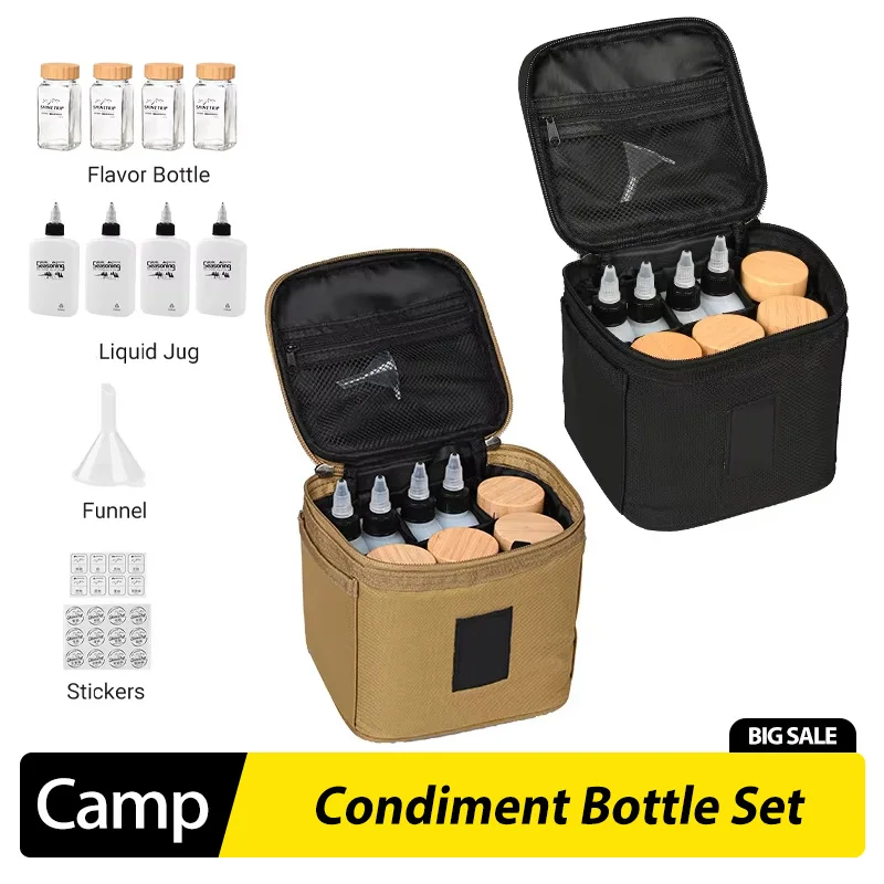 Outdoor Camping Seasoning Bottle Set Picnic Seasoning Box Oil Bottle Portion Jars Bamboo and Wooden Lids Airtight Seasoning Jars