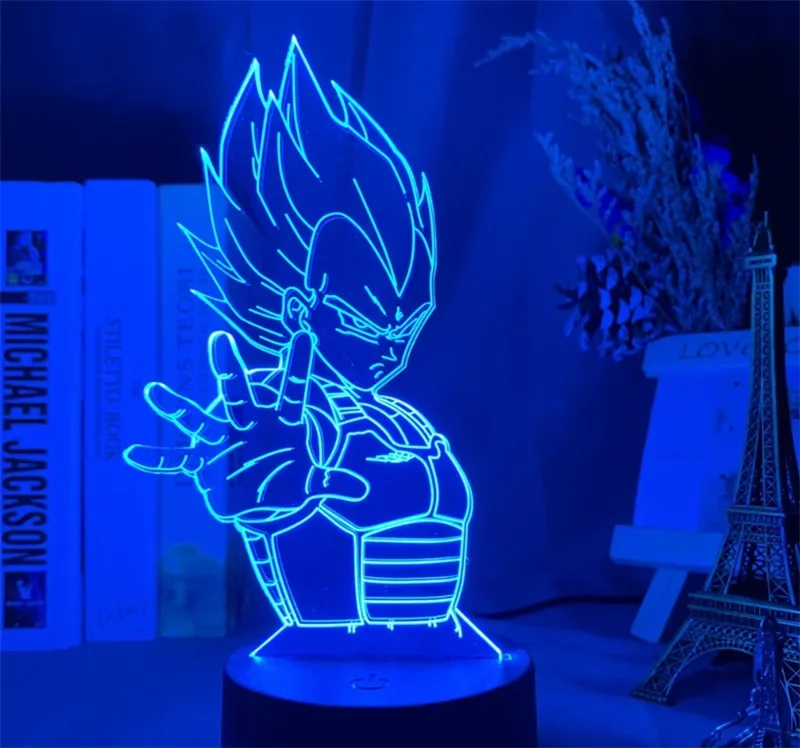 Dragon Ball Z King Cartoon 3D LED Light, Anime Figure Night Light, Son Goku, GK Vegeta, Lâmpada de Mesa, Decoração Do Quarto, Presente De Aniversário