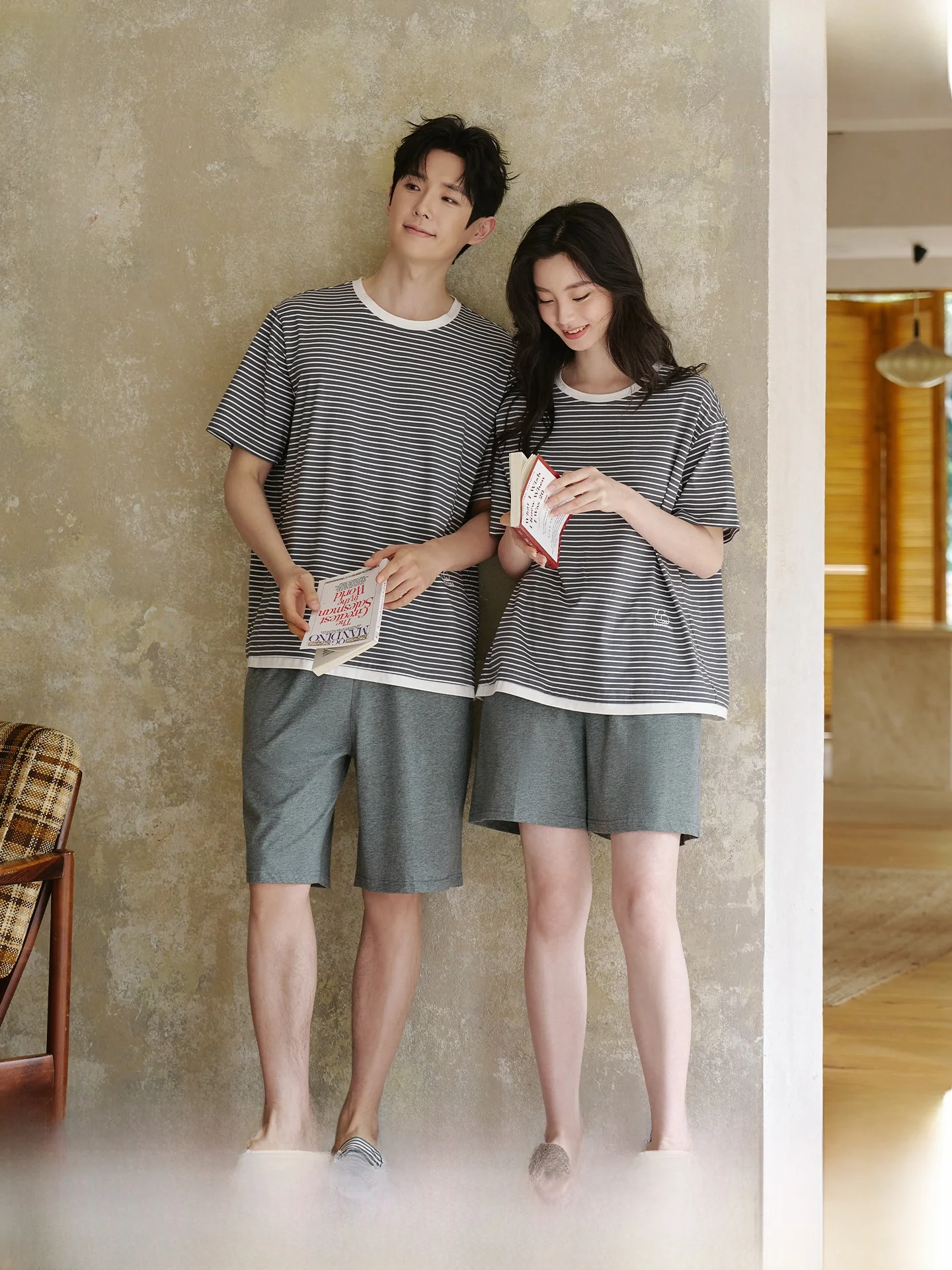 darley-soft-cotton-pajamas-couple-summer-lightweight-short-sleeve-casual-home-clothes-set-breathable-comfortable-loose-fit