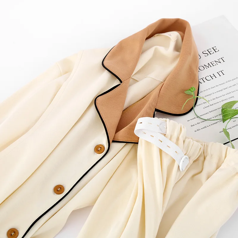 

Maternity Sleepwear New Monthly Clothing 2-Piece Spring Autumn Feeding Nightie Pregnancy Woman Breastfeeding Clothing