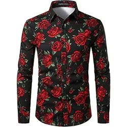 New Men's Shirts Long Sleeve 3D Flowers Print Lapel Button Summer Clothes For Men Up Top Prom Birthday Fashion Boyfriend Shirts