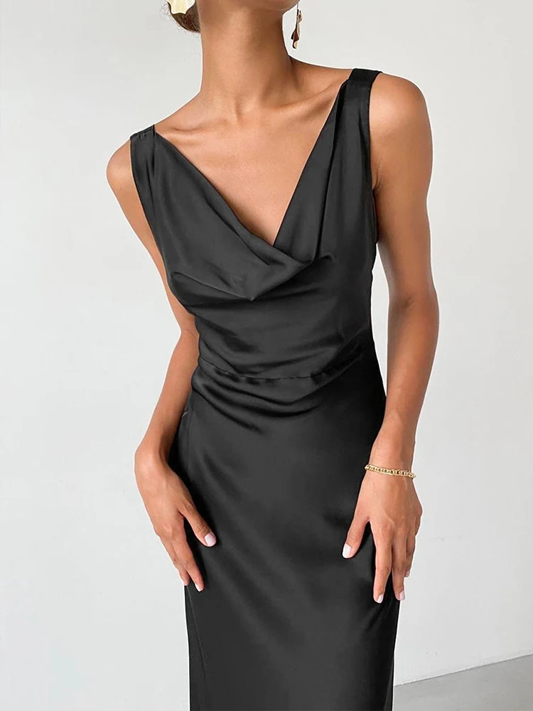 Robe de Soirée Noire Longue et Élégante à Fente Haute, Camisole, pour Mariage, Cocktail, Bal de Promo, 2024