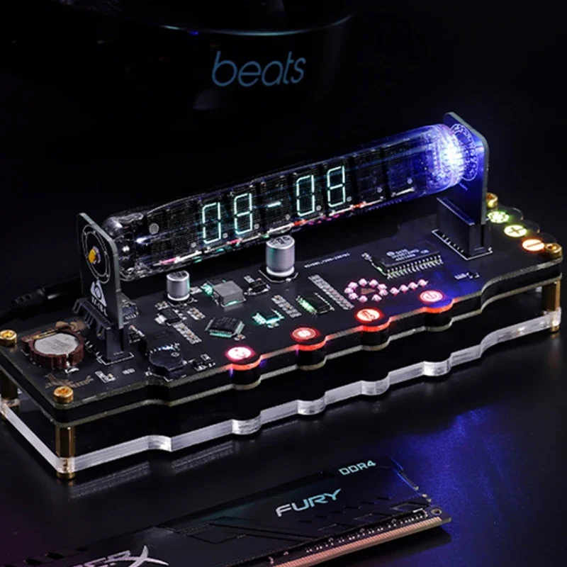 Retro Lamp Clock Glow Nixie Tube Clock Kit Imitation Digital Calendar Time Temp Display Cyberpunk Creative Desk Decoration Gifts