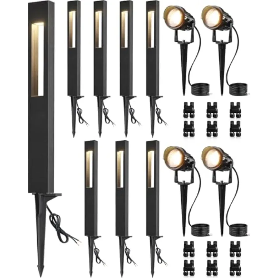 

12-Pack Low Voltage Pathway Lights Wired with Spotlights LED Outdoor Landscape Lighting Kit for Path, Garden, Yard, Patio, Cast