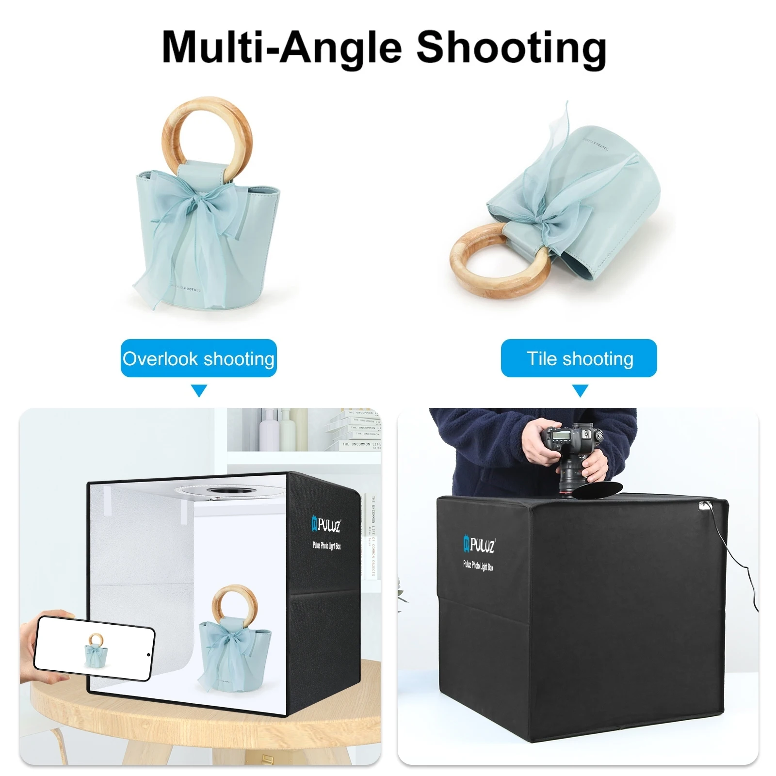 PULUZ 50cm Light Box 20inch Photography Photo Studio LightBox Dimmable Quick Charge USB-C Shooting Tent Box &12 Color Backdrops