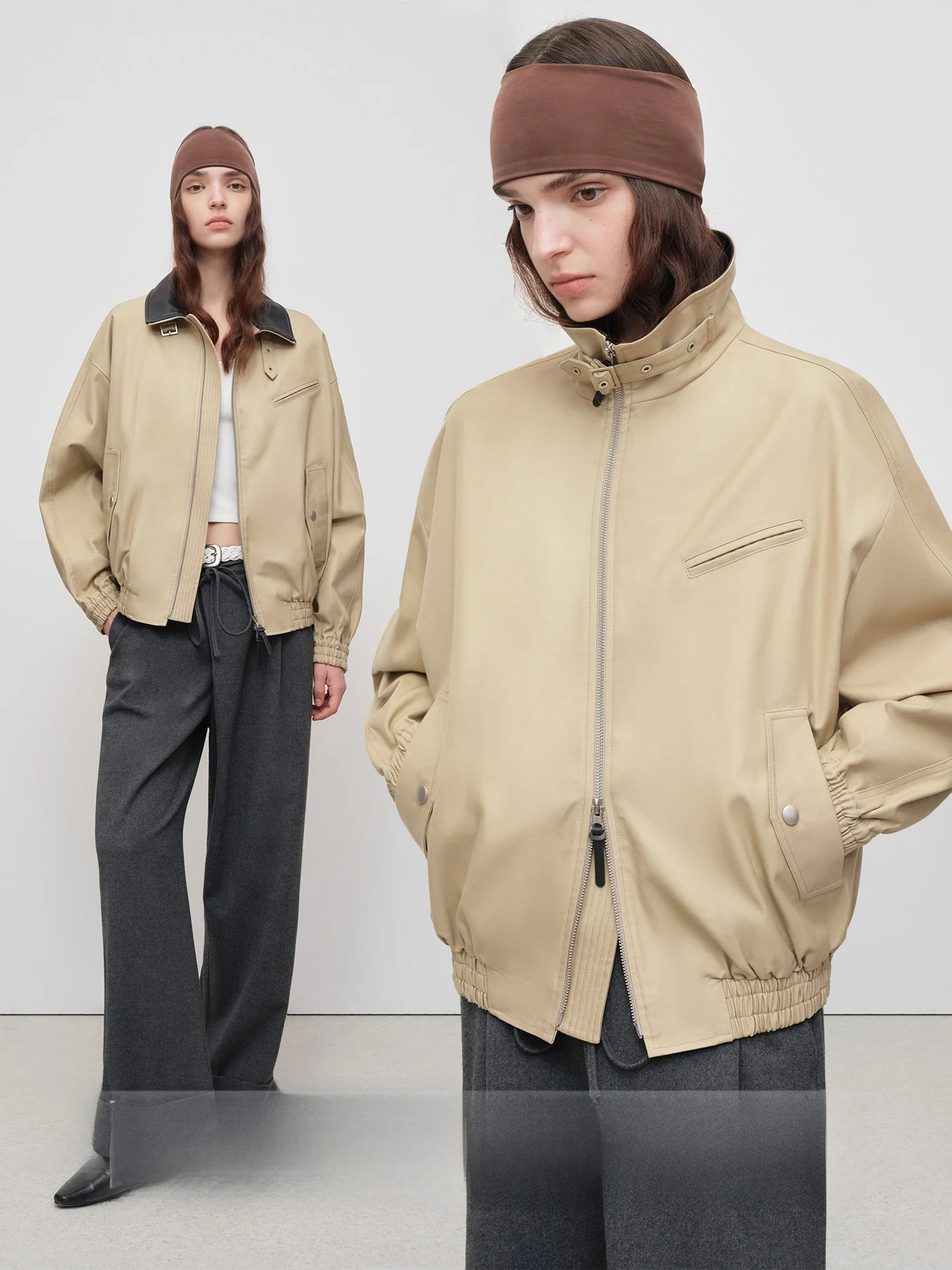 

Barnes Sle Loose Fit Jaet Collar Coat Men Women Autumn Winter American Workwear Design Sense Top Cotton Long Sve Zipper