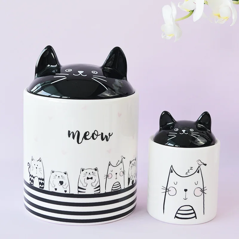 Cute Cat Urns with Ears Sealed, Moisture-Proof, Ceramic Material, Pet Supplies, Funeral Memorial, M-260 ML L-120ML