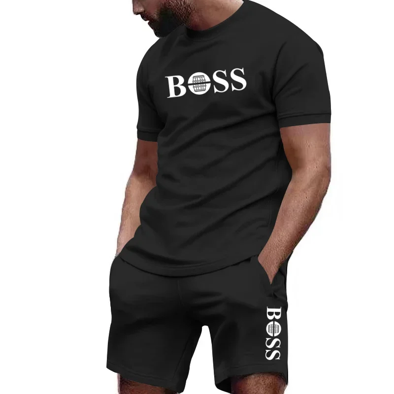 2025 Latest Boss Men's Two-piece Sportswear Short-sleeved T-shirt and Pants Suit Running Fitness Sportswear