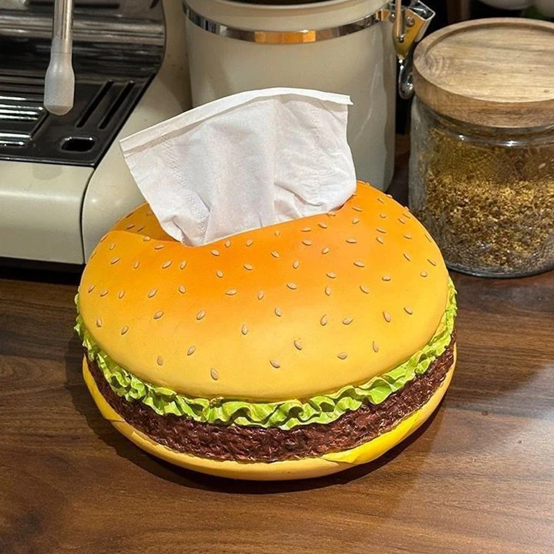 Hamburger Shaped Tissue Box Creative Round Burger Resin Napkin Container Tissue Storage Boxes for Car Home Table Decoration