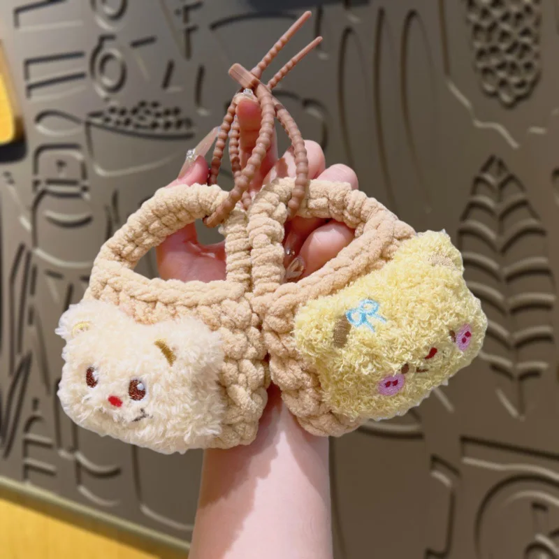 Cute Fluffy Doll Hand-knitted Lick Tongue Blush Butter Bear Coin Wallet Keychain Storage Bag Squinting Eyes Capybara Key Chain