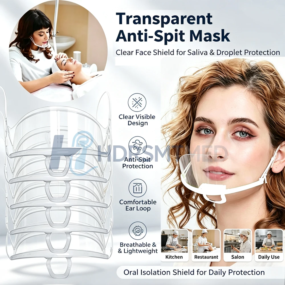 10-100pcs Reusable Transparent Spit Guard Face Mask Food Hygiene Chef Mouth Shield Sneeze Droplets Protection for Cooks
