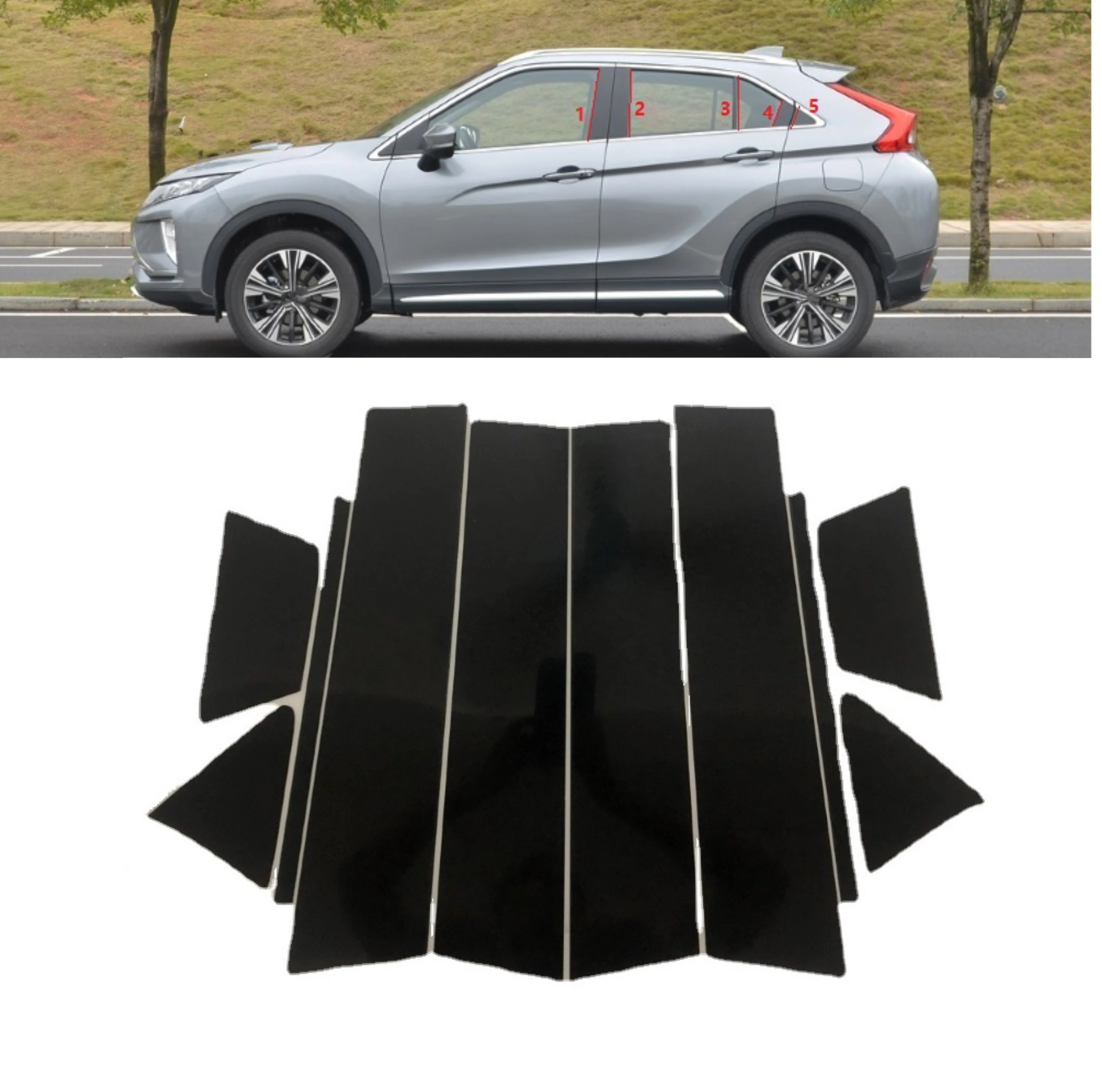 

10Pcs Gloss Black Pillar Posts Fit For Mitsubishi Eclipse Cross 2018 2019 2020 2021 Car Door Window Trim Covers Sticker