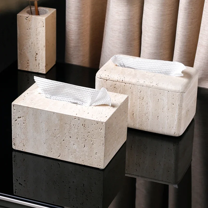 Natural marble Beige travertine bathroom six piece set of  Home hotel toothbrush cup soap box lotion bottle tray decoration