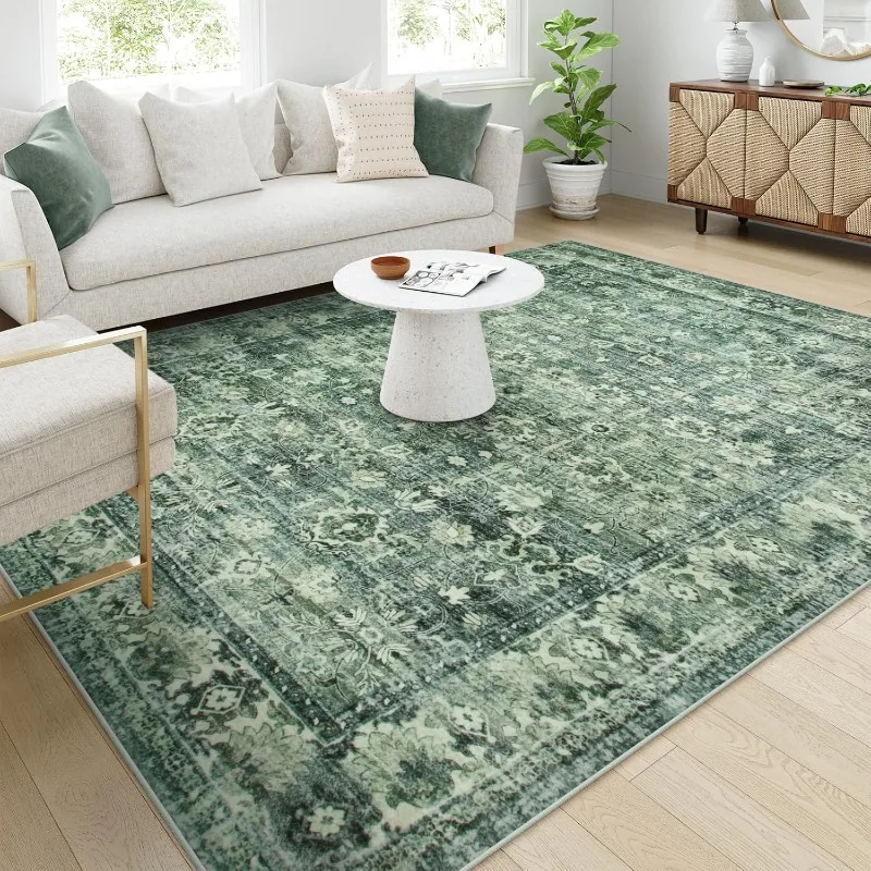 سجاد أخضر كبير لغرفة المعيشة بوهو البساط خمر الأزهار ديكور عدم الانزلاق البساط لينة الرجعية سجادة ضد التساقط لغرفة النوم غرفة الطعام #2