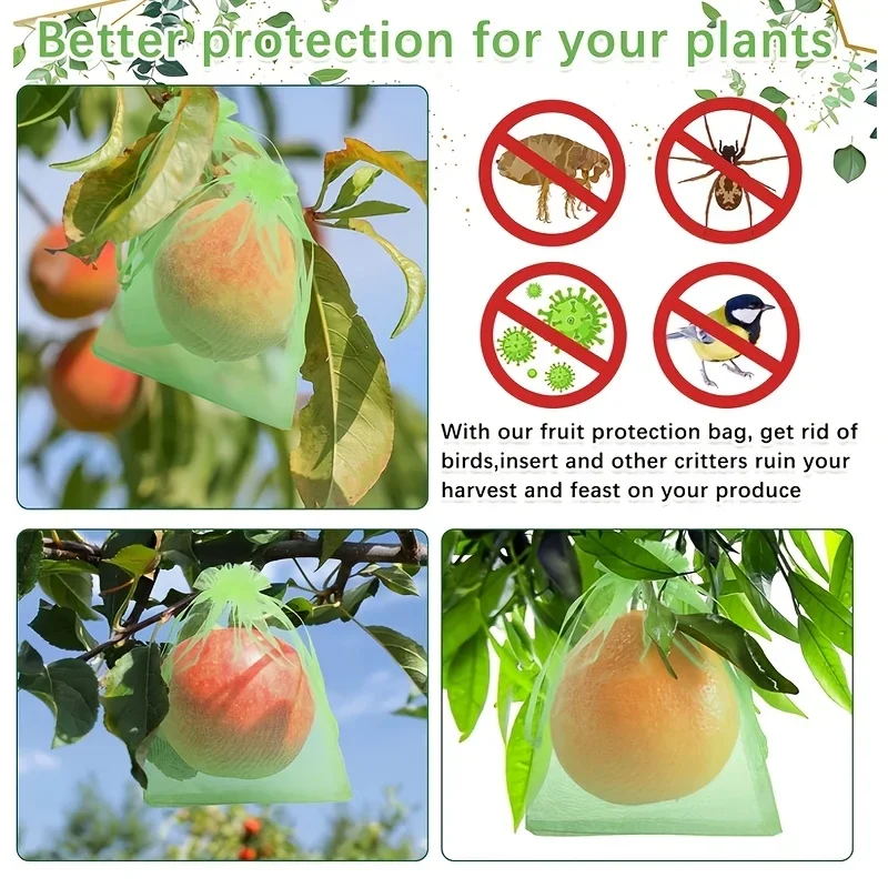 100Pcs Green Protective Bag with Zipper,fruit Trees, Transparent Mesh Barrier for Plants, Perfect for Gardening and Pest Control view 3