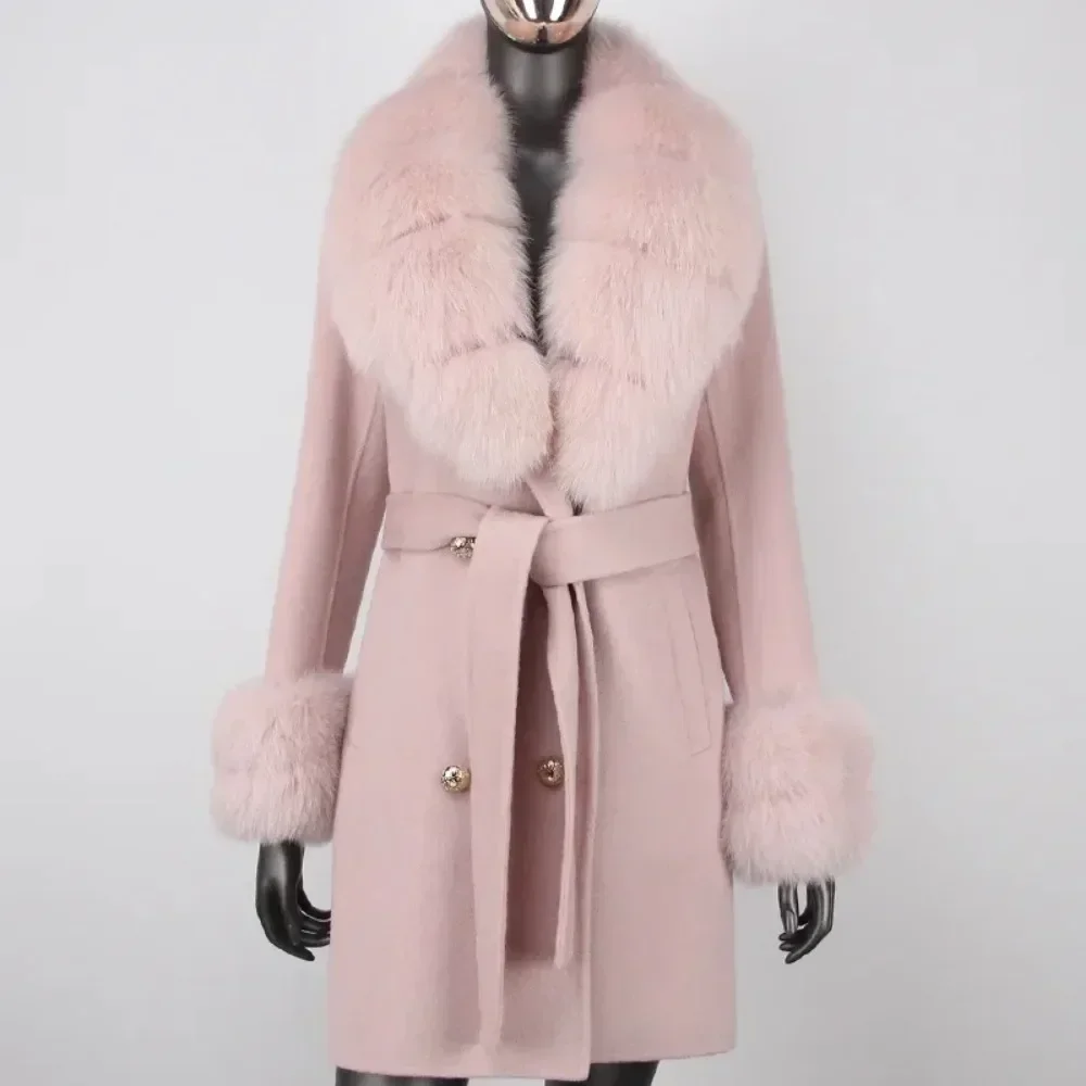 

Меховая куртка женская, толстое пальто из натурального меха, зимнее пальто с воротником из натурального лисьего меха, манжетами, верхняя одежда, уличная одежда, 2024, зимняя шерсть, кашемир, смесь