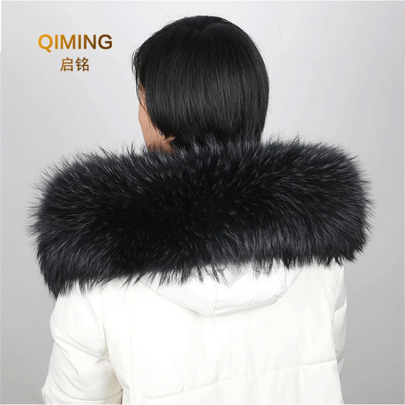 Raccoon Fur Collar Natural Fur Trim Hoodie Custom Made Fox Fur Collar Trim For Down Coat Hood Natural Winter Scarf Women Luxury