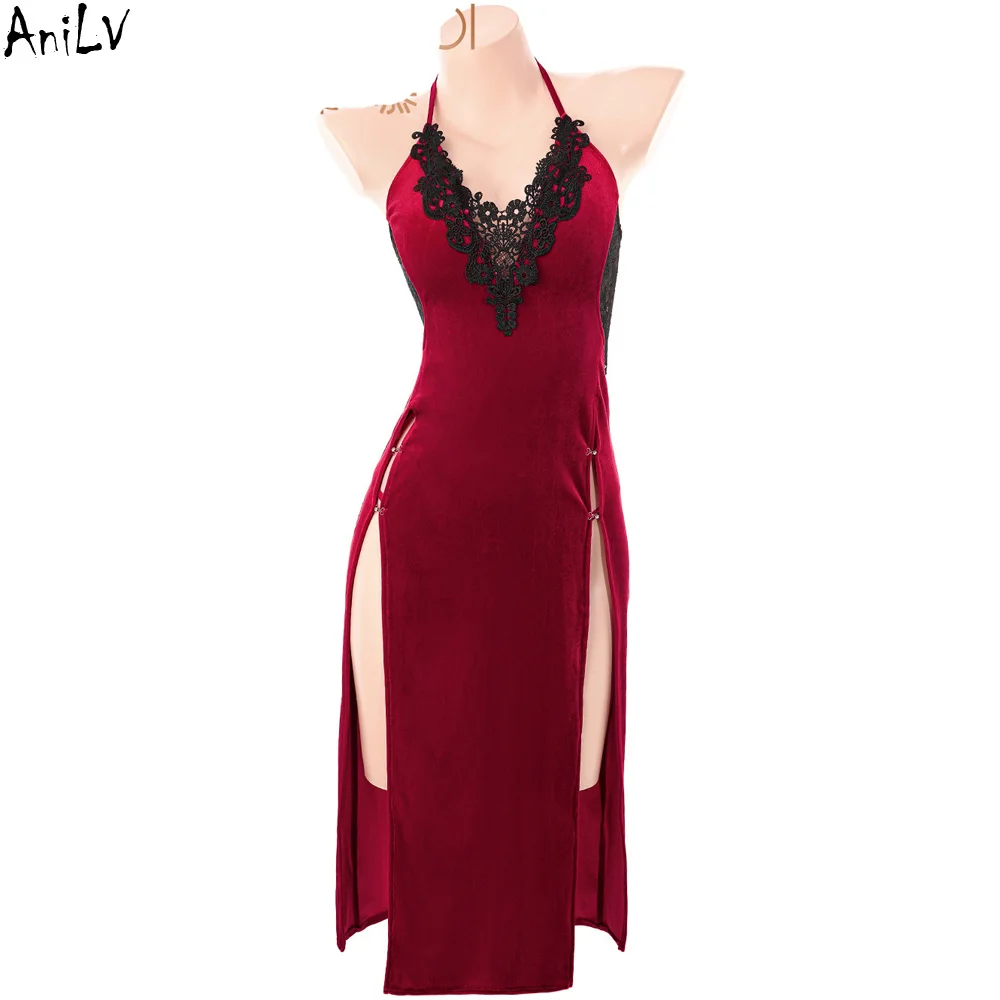 

AniLV фильм супергерой женское длинное кружевное бархатное платье с v-образным вырезом, униформа, костюм для косплея