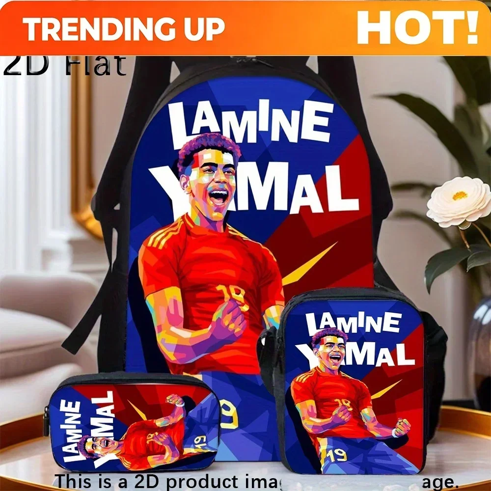 Custom Bag 3pcs Summer Essentials Football Player A Hand - Washable Backpack Set Made Of Casual Polyester For Students. It Inclu