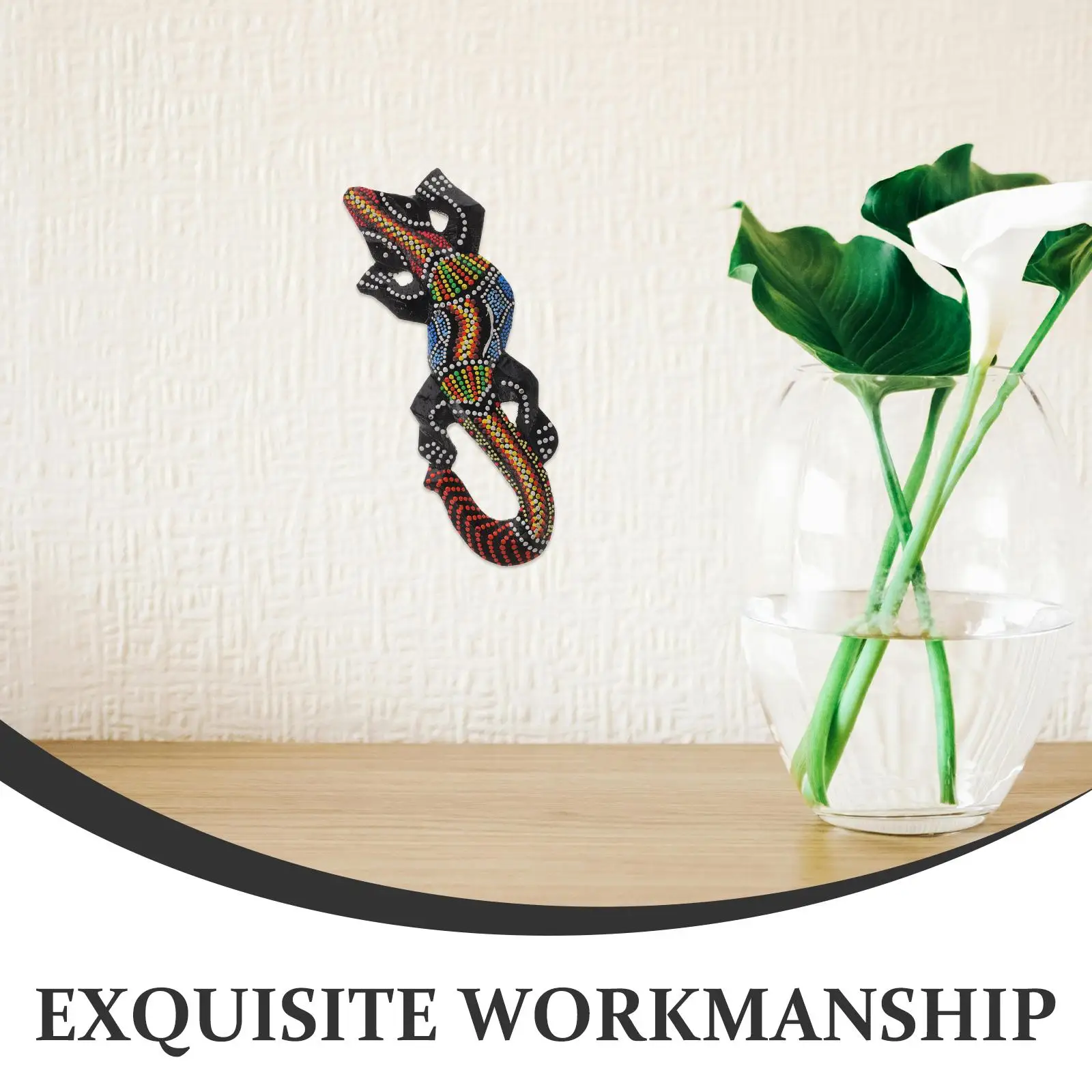 

Lizard Statue Wall Decor Wooden Gecko Home Office Adornment Pointillism Technique Southeast Asian Style Wall Hanging