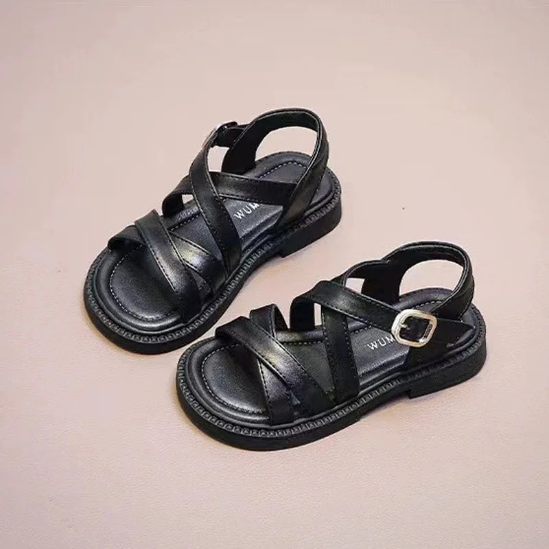 Kids Sandals Summer Toddler Girls Fashion Brand Princess Party Dress Flats Genuine Leather Baby Children Beach Shoes Soft Sole