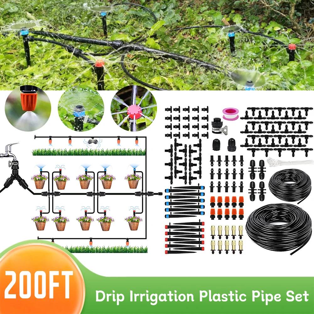 

200FT Patio Misting Plant Watering System 1/2 Inch High-Pressure Main Hose 1/4 Inch Distribution Tubing Dual Sprayer Adjustable
