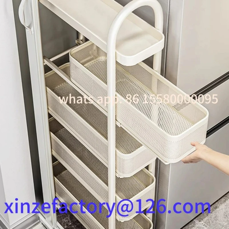 

Customizable Kitchen Multi-Layer Narrow elf Floor-Standing Refrigerator Side Organizer Cart Storage