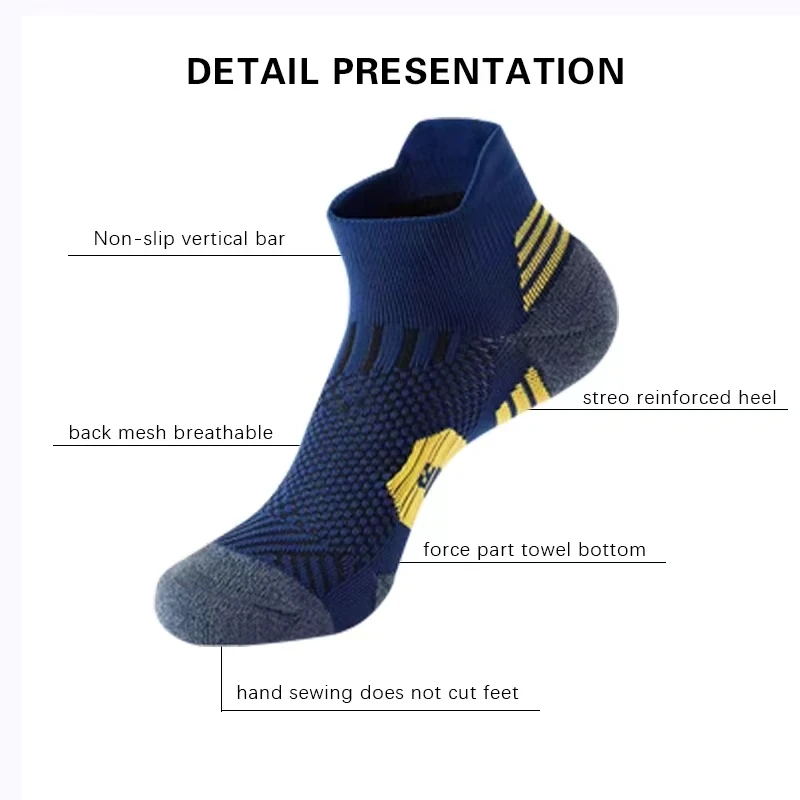 3 Pairs Professional MEN\'S Sports Socks Outdoor Running Fitness Climbing Thick Quick Drying Towel Short Socks for Man 39-45