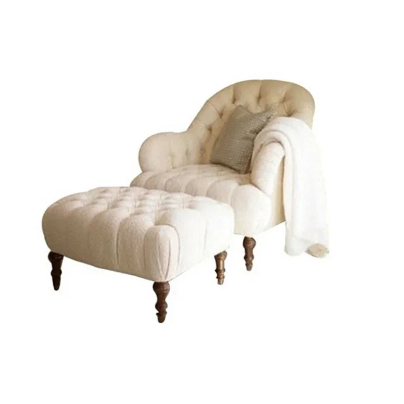 

Button solid wood neoclassical combination living room cotton and linen foot stool flannel bedroom leisure chair tiger chair ba