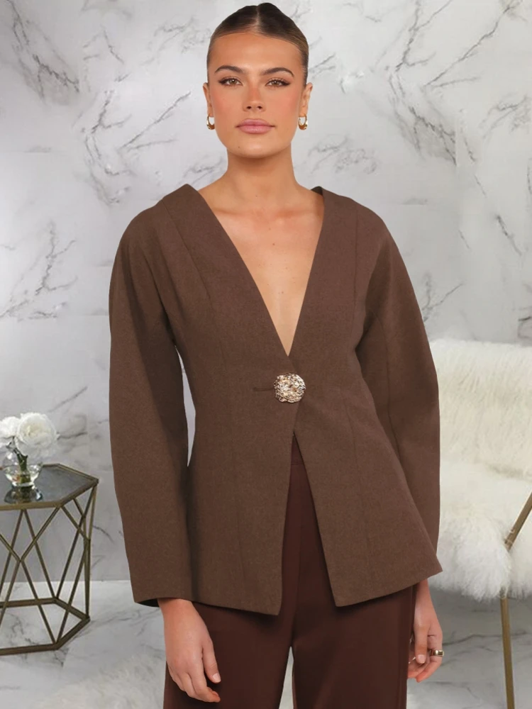 

Элегантный пиджак для женщин, модный пиджак большого размера с лацканами, новинка 2025, осень-зима, офисная женская повседневная свободная верхняя одежда